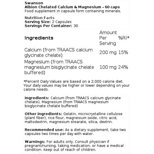 Albion Chelated Calcium & Magnesium - 60 caps