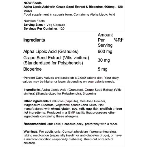 Alpha Lipoic Acid with Grape Seed Extract & Bioperine