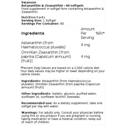 Astaxanthin & Zeaxanthin - 60 softgels