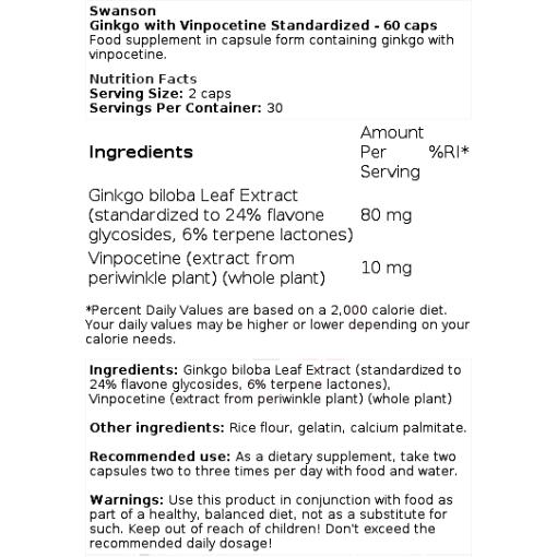 Ginkgo with Vinpocetine Standardized - 60 caps