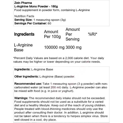 L-Arginine Mono Powder - 180 grams
