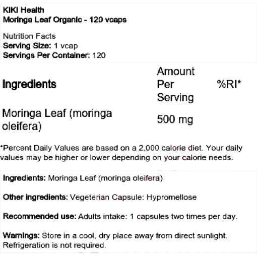 Moringa Leaf Organic - 120 vcaps