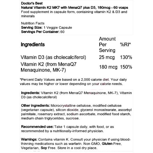 Natural Vitamin K2 MK7 with MenaQ7 plus D3