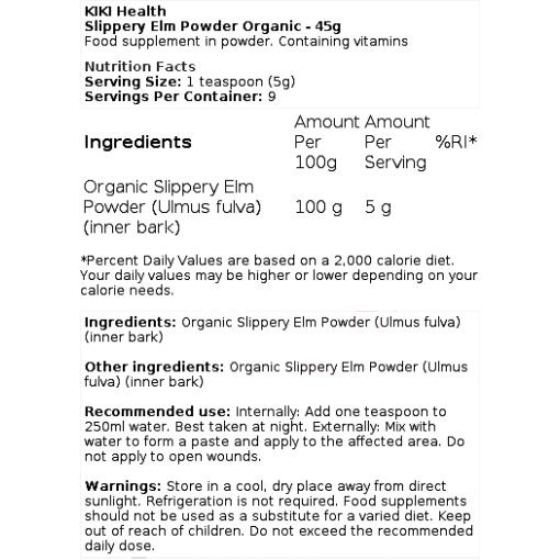 Slippery Elm Powder Organic - 45 grams