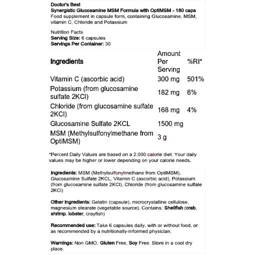 Synergistic Glucosamine MSM Formula with OptiMSM - 180 caps