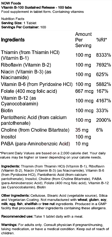 NOW Foods - Vitamin B-100 Sustained Release - 100 Tabs