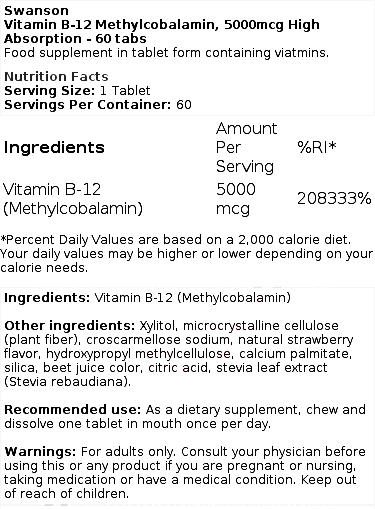 Swanson - Vitamin B-12 Methylcobalamin, 5000mcg High Absorption - 60 Tabs