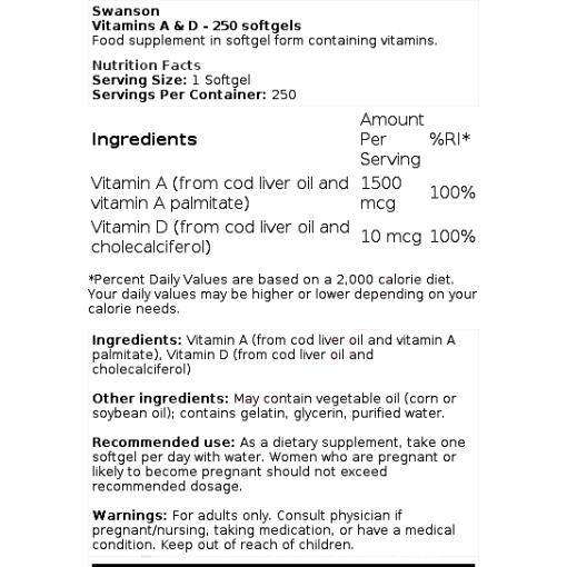 Vitamins A & D - 250 softgels