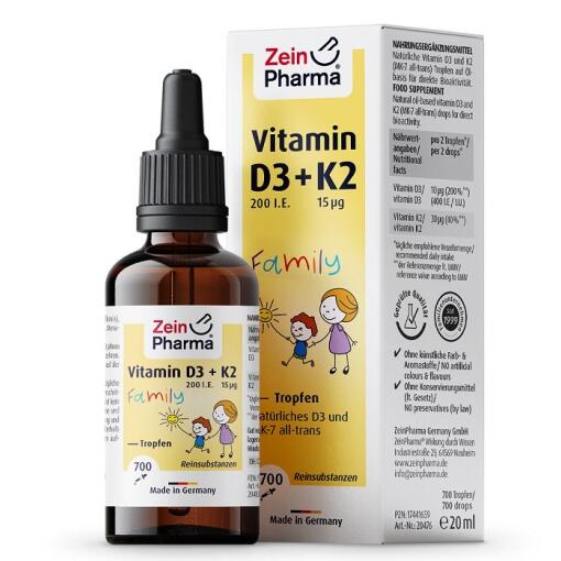 Zein Pharma - Vitamin D3 + K2 Family Drops - 20 ml.