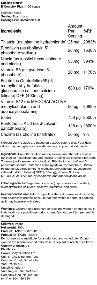 Seeking Health - B-Complex Plus - 100 Capsules - Image 2