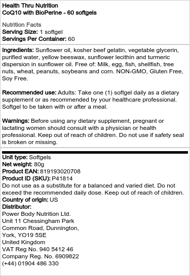 Health Thru Nutrition - CoQ10 with BioPerine - 60 Softgels - Image 2