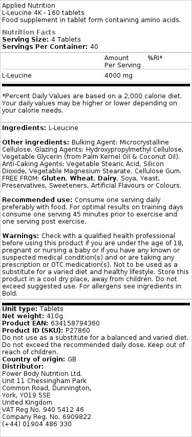 Applied Nutrition - L-Leucine 4K - 160 Tablets - Image 2