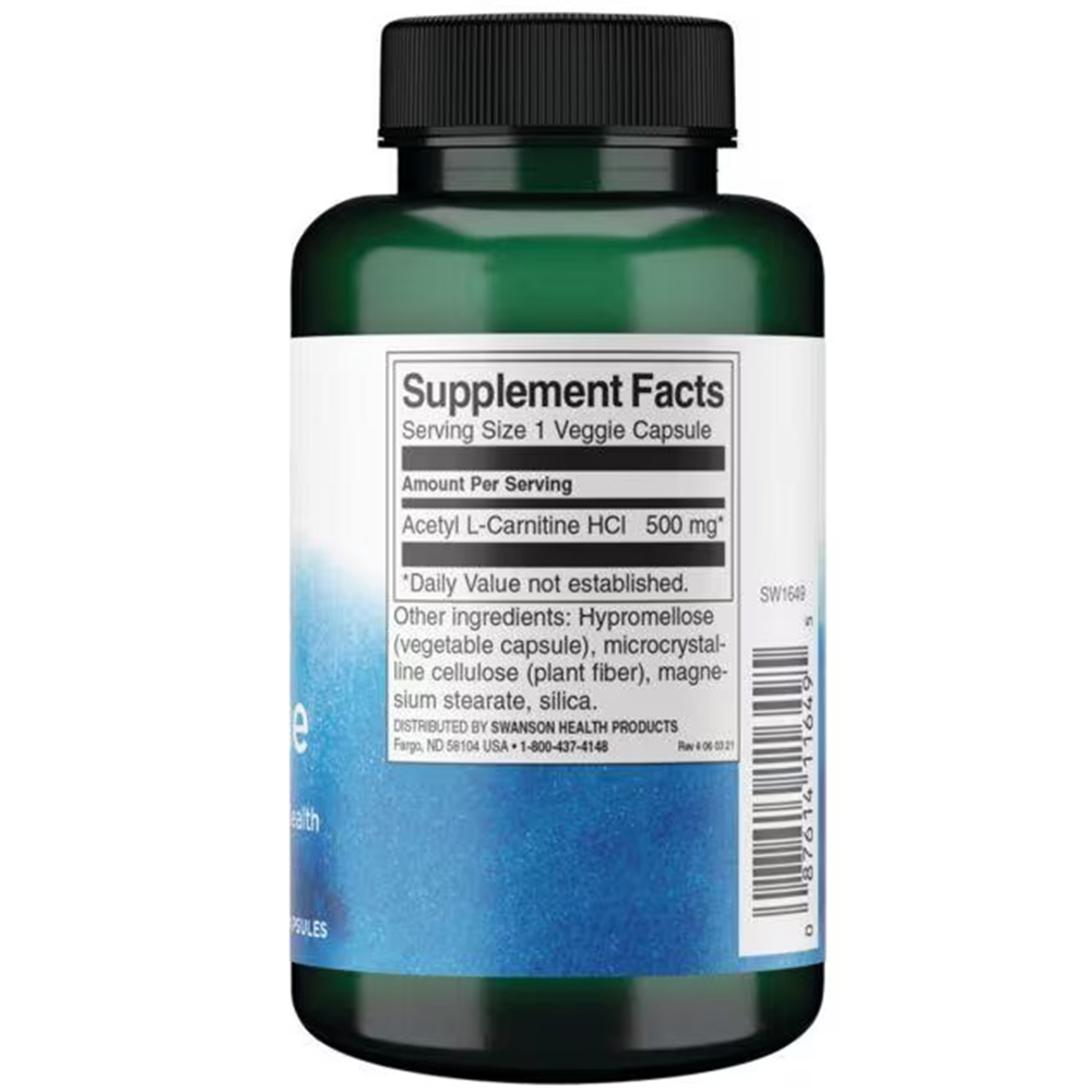 Swanson - Acetyl L-Carnitine 500 mg - 100 Vcaps - Image 3