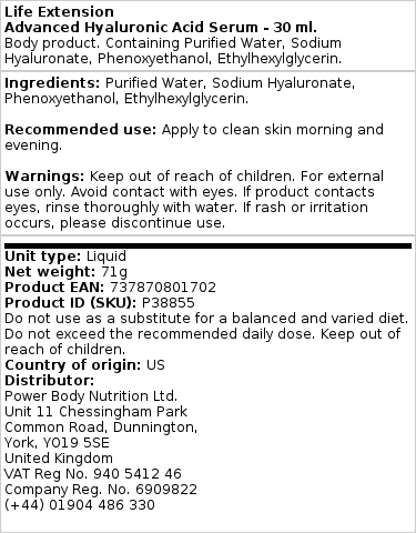 Life Extension - Advanced Hyaluronic Acid Serum - 30 mL - Image 2