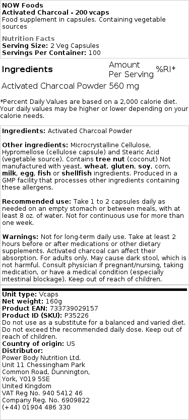NOW Foods - Activated Charcoal - 200 Vcaps - Image 2