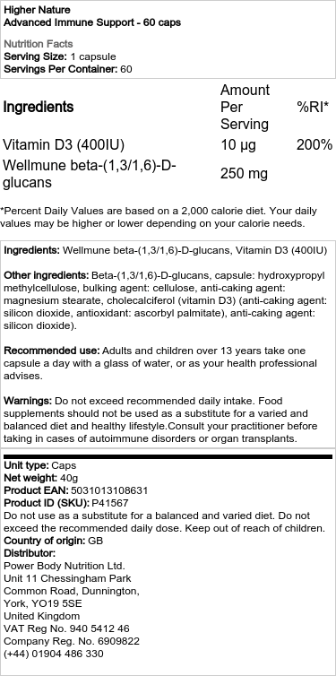 Higher Nature - Advanced Immune Support - 60 Capsules - Image 2