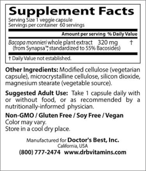 Doctor's Best - Synapsa Bacopa, 320 mg - 60 Veggie Caps - Image 7