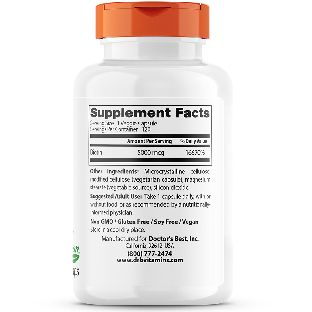 Doctor's Best - Biotin, 5000 mcg - 120 Veggie Capsules - Image 3