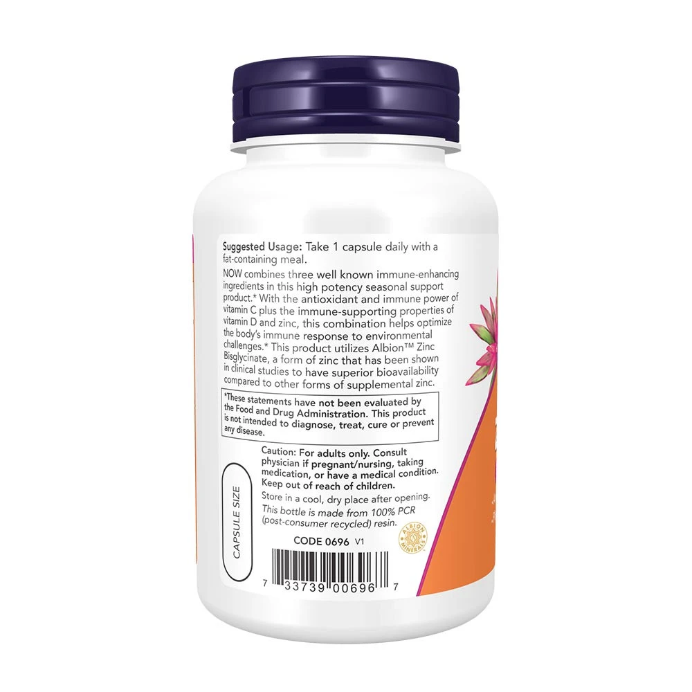 NOW - Vitamin C-1000 with Zinc and Vitamin D-3 - 100 Veg Capsules - Image 3