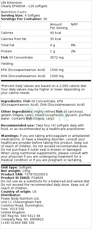 Life Extension - Clearly EPA/DHA - 120 Softgels - Image 2