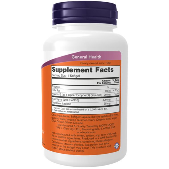 NOW Foods - CoQ10 with Lecithin and Vitamin E, 400 mg - 60 Softgels - Image 3