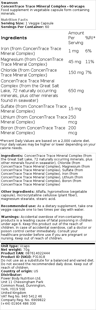 Swanson - ConcenTrace Trace Mineral Complex - 60 Vcaps - Image 2