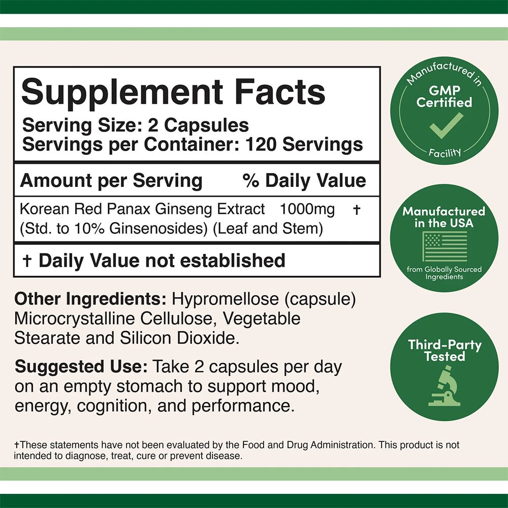 Double Wood Supplements - Korean Panax Ginseng - 240 Capsules - Image 2