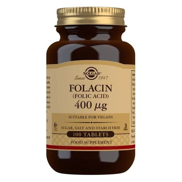Solgar Folacin (Folic Acid) 400 µg Tablets - Pack of 100 - Supports Maternal Tissue Growth - Reduce Tiredness and Fatigue - Vegan and Gluten Free-image