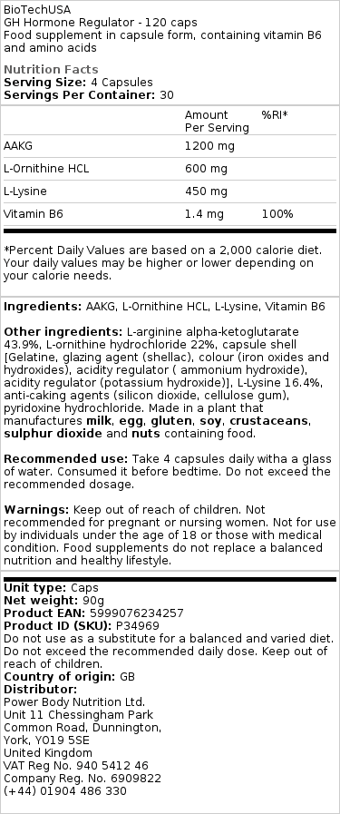 BioTechUSA - GH Hormone Regulator - 120 Capsules - Image 2