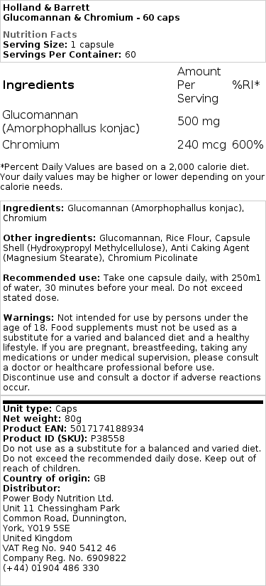 Holland & Barrett - Glucomannan & Chromium - 60 Capsules - Image 2
