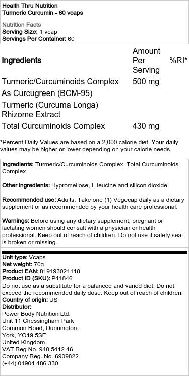Health Thru Nutrition - Turmeric Curcumin - 120 Vcaps - Image 2