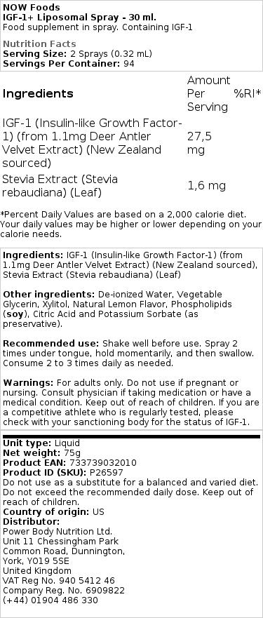 NOW Foods - IGF-1+ Liposomal Spray - 30 mL - Image 2