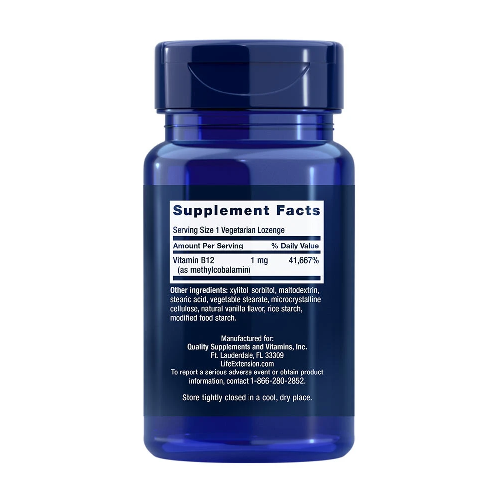 Life Extension - Vitamin B12 Methylcobalamin - 1 mg, 60 Lozenges - Image 2