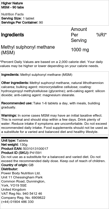 Higher Nature - MSM Tablets - 90 Tablets - Image 2