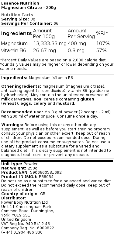 Essence Nutrition - Magnesium Citrate - 200g - Image 2