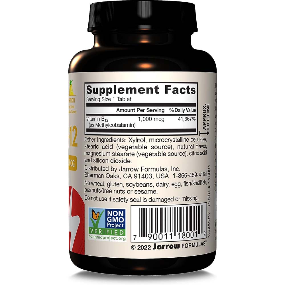 Jarrow Formulas - Methyl B-12, 1000 mcg (Lemon Flavor) - 100 Vegan Chewable Tablets - Image 5