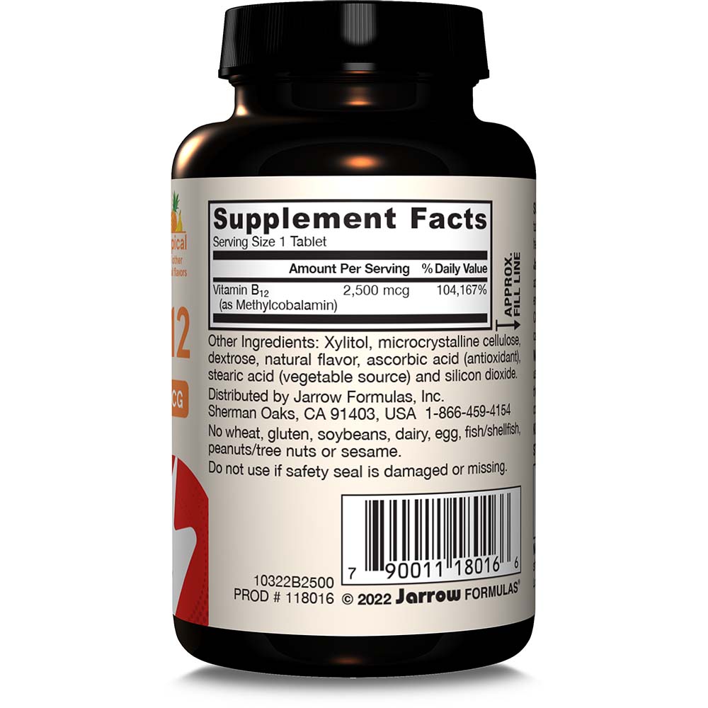 Jarrow Formulas - Methyl B-12, 2500 mcg (Tropical Flavor) - 100 Vegan Chewable Tablets - Image 5