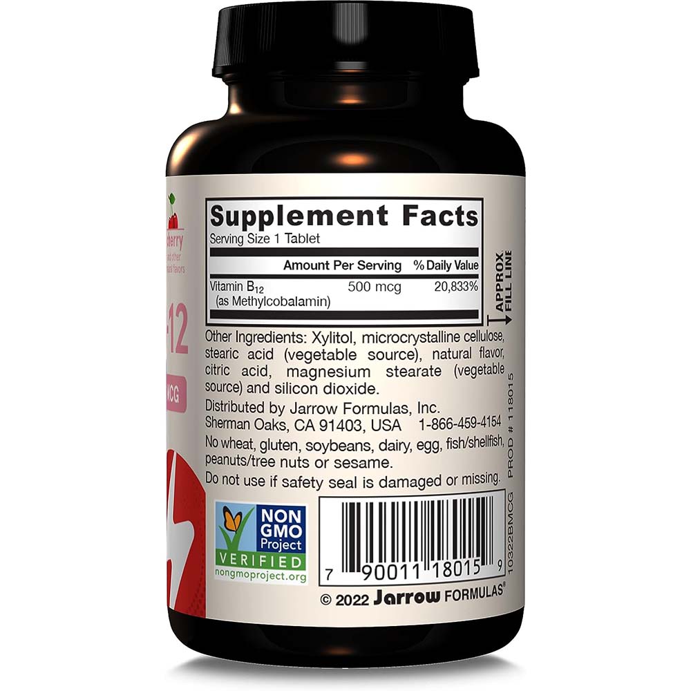 Jarrow Formulas - Methyl B-12 500 mcg (Cherry Flavor) - 100 Vegan Chewable Tablets - Image 5