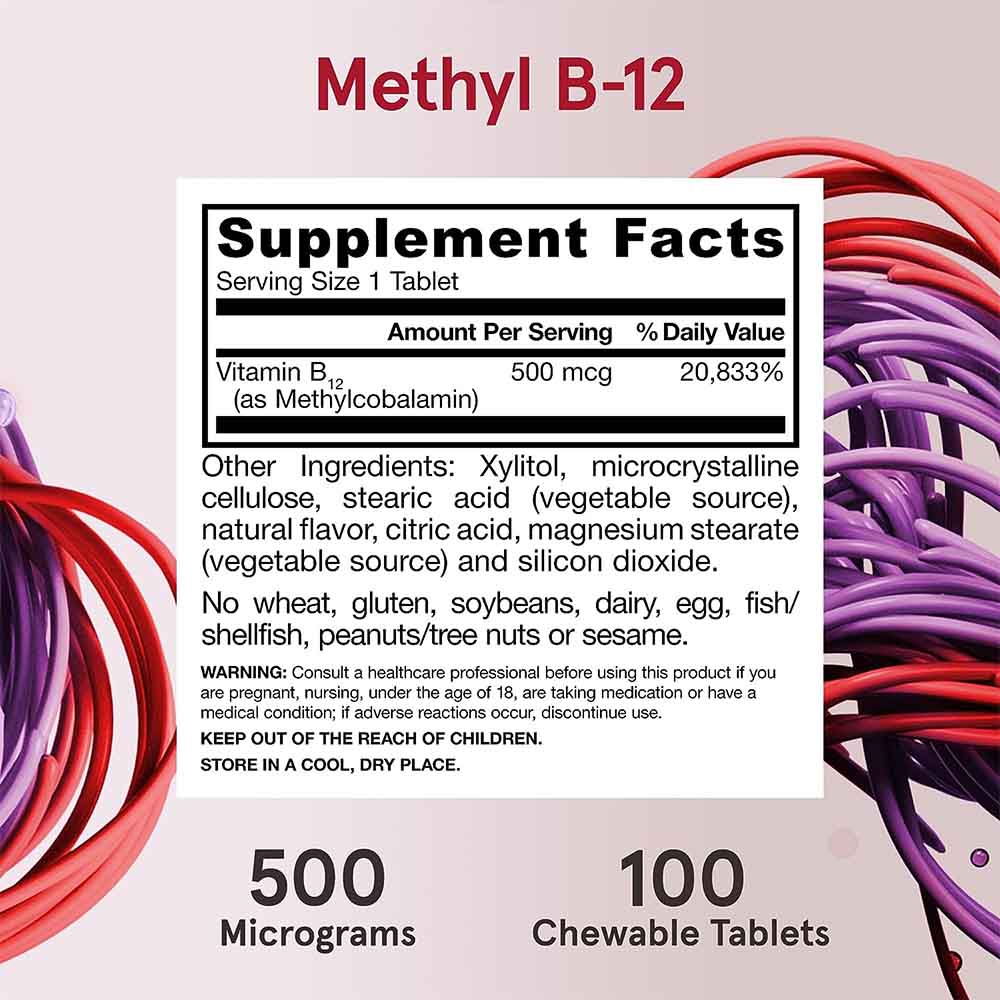 Jarrow Formulas - Methyl B-12 500 mcg (Cherry Flavor) - 100 Vegan Chewable Tablets - Image 7