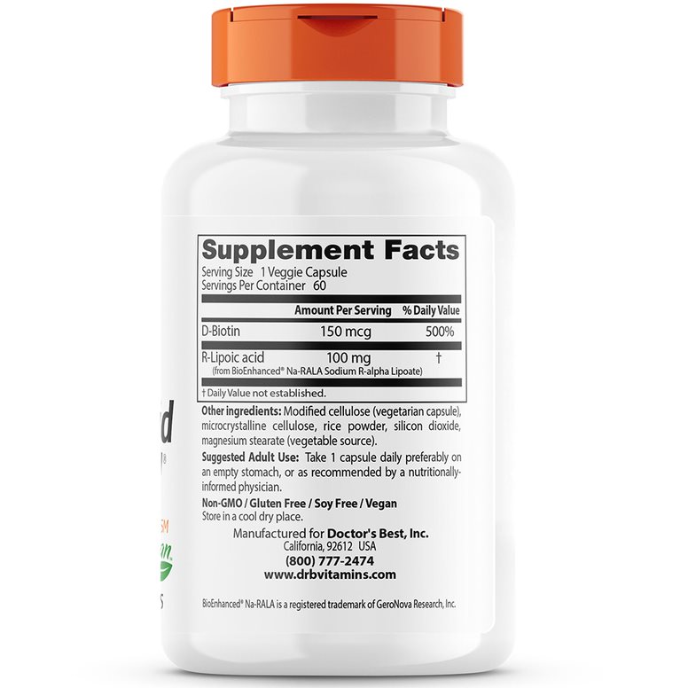 Doctor's Best - Stabilized R-Lipoic Acid with Na-RALA, 100 mg - 60 Veggie Caps - Image 3
