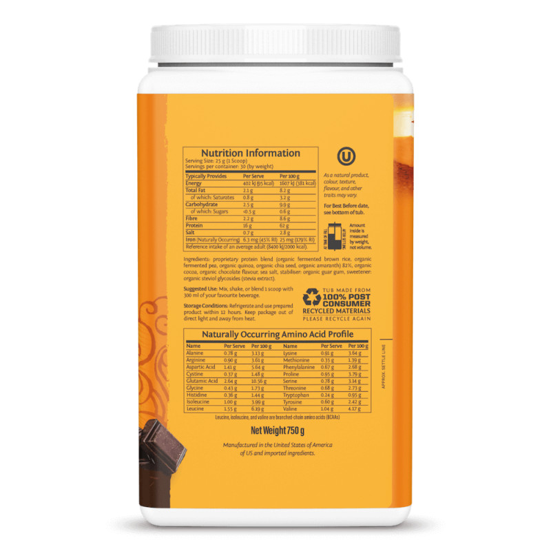 Sunwarrior - Organic Plus Protein Chocolate Powder - 750 g - Image 3