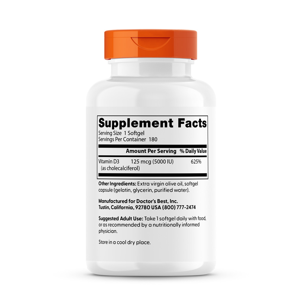 Doctor's Best - Vitamin D3, 5000 IU - 180 Softgels - Image 7