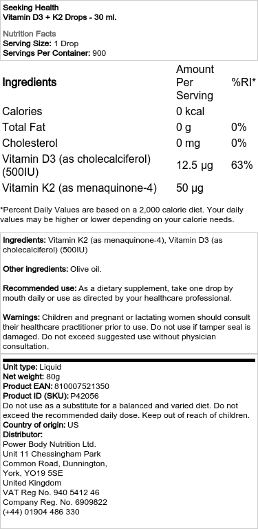 Seeking Health - Vitamin D3 + K2 Drops - 30 ml - Image 2