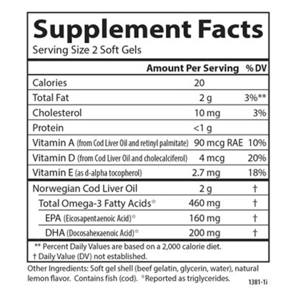 Carlson Labs - Wild Norwegian Cod Liver Oil Gems, 460 mg - 180 Softgels - Image 3