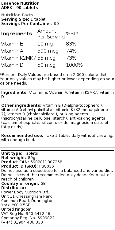 Essence Nutrition - ADEK Vitamins - Size - Image 2