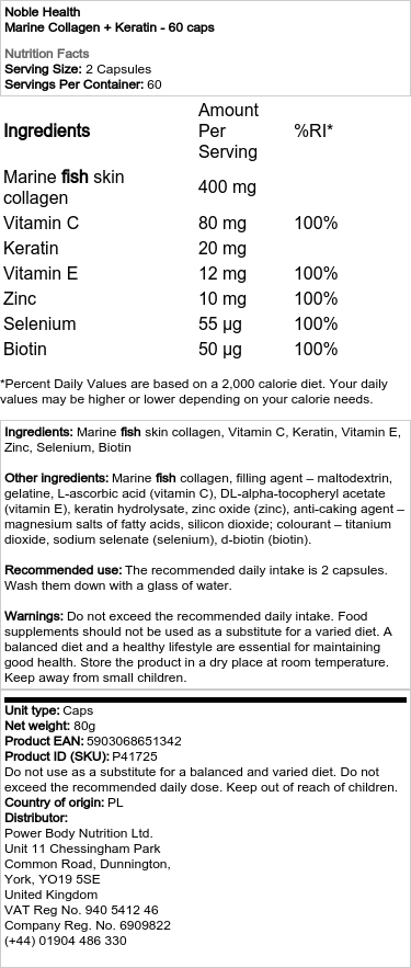 Noble Health - Marine Collagen + Keratin - 60 Capsules - Image 2