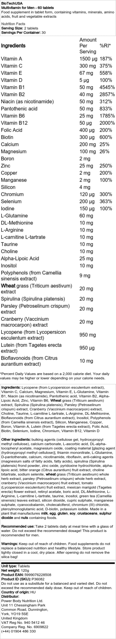 BioTechUSA - Multivitamin for Men - 60 Tablets - Image 2