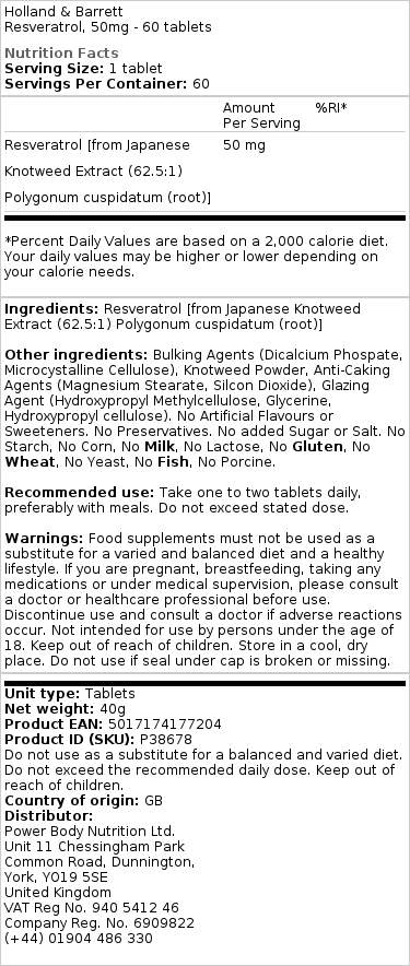 Holland & Barrett - Resveratrol 50mg - 60 Tablets - Image 3