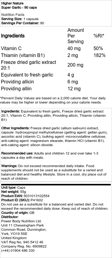 Higher Nature - Super Garlic - 90 Capsules - Image 2