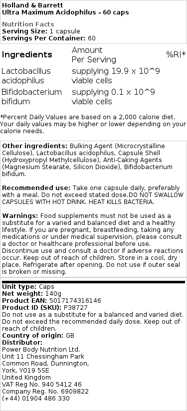 Holland & Barrett - Ultra Maximum Acidophilus - 60 Capsules - Image 2